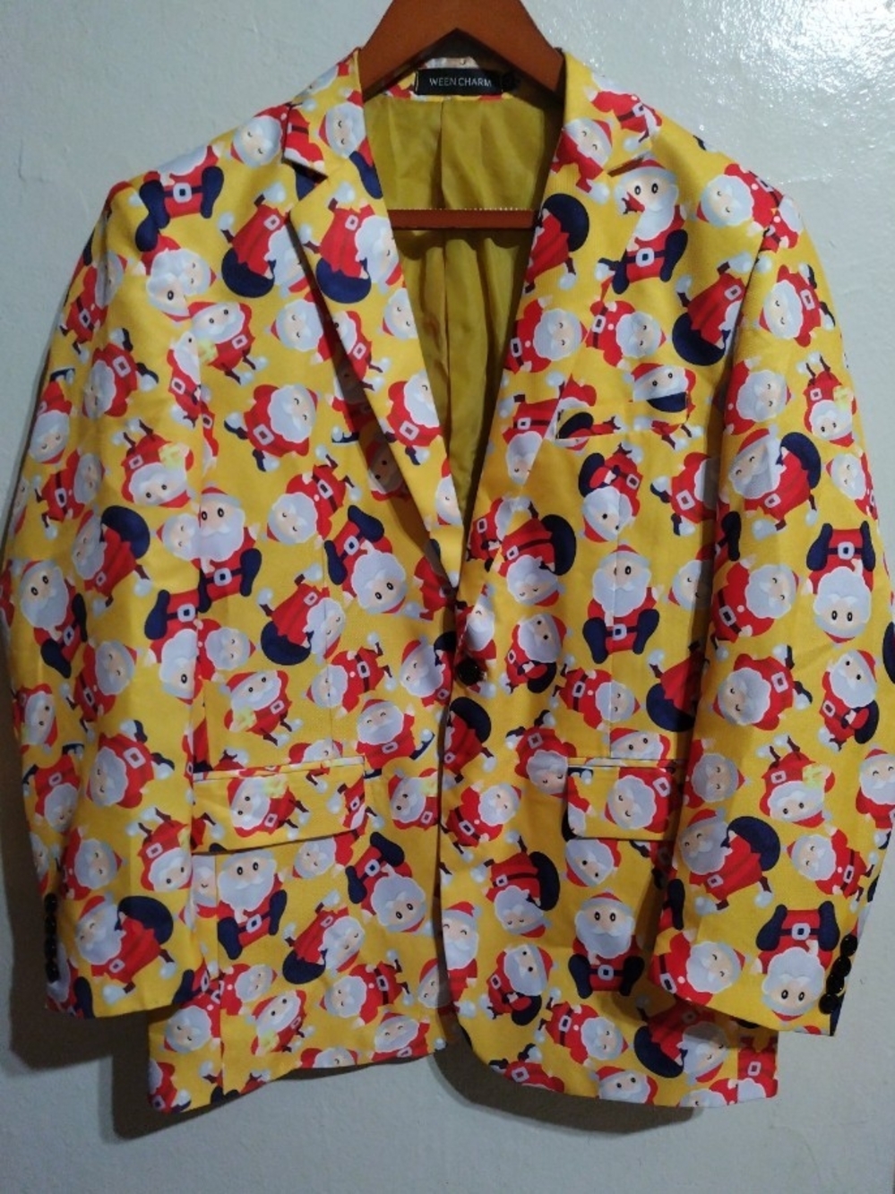 Unisex Yellow Santa Print Jacket Size L